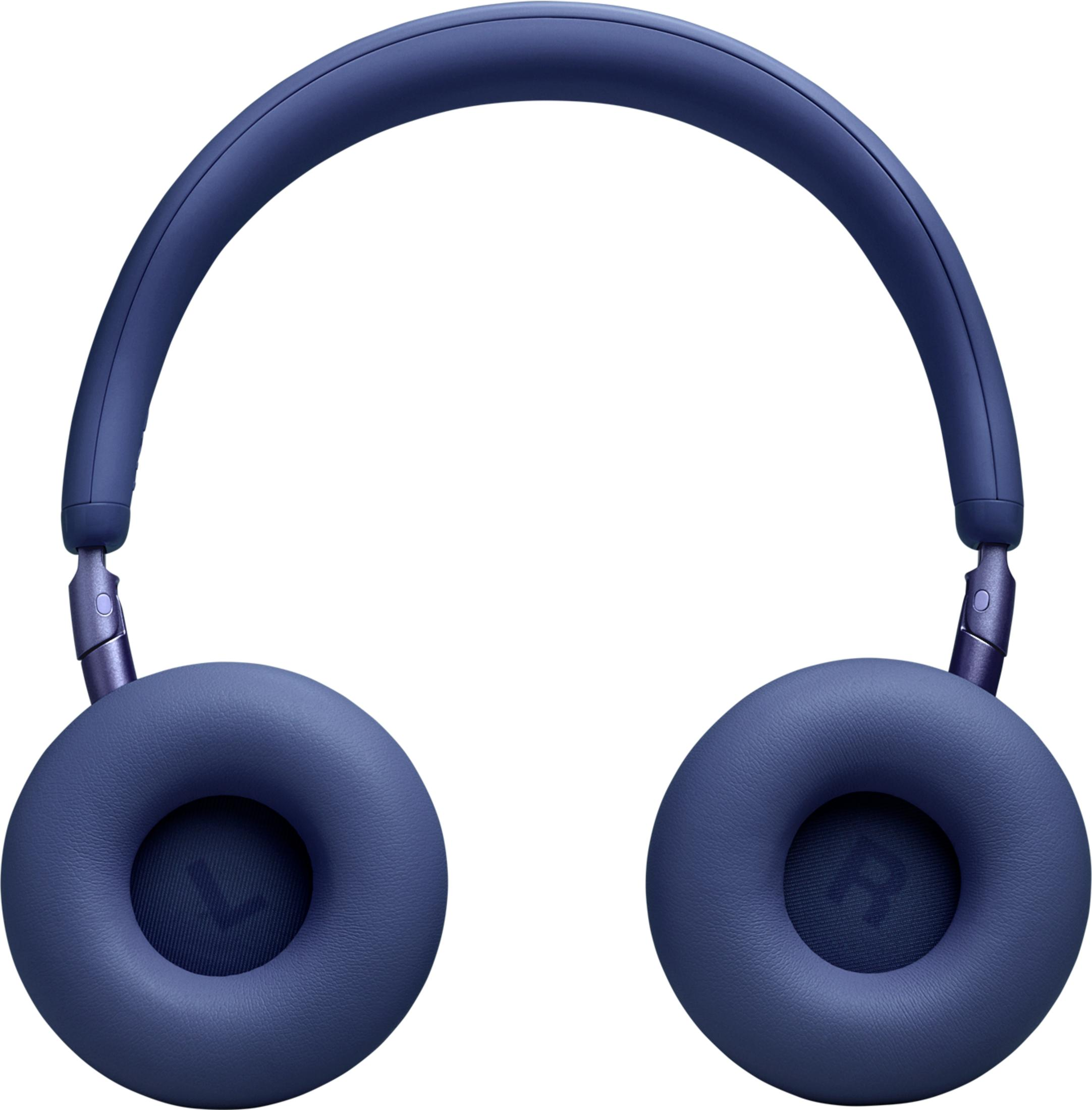 Cuffie blu scuro con padiglioni imbottiti e archetto curvo.