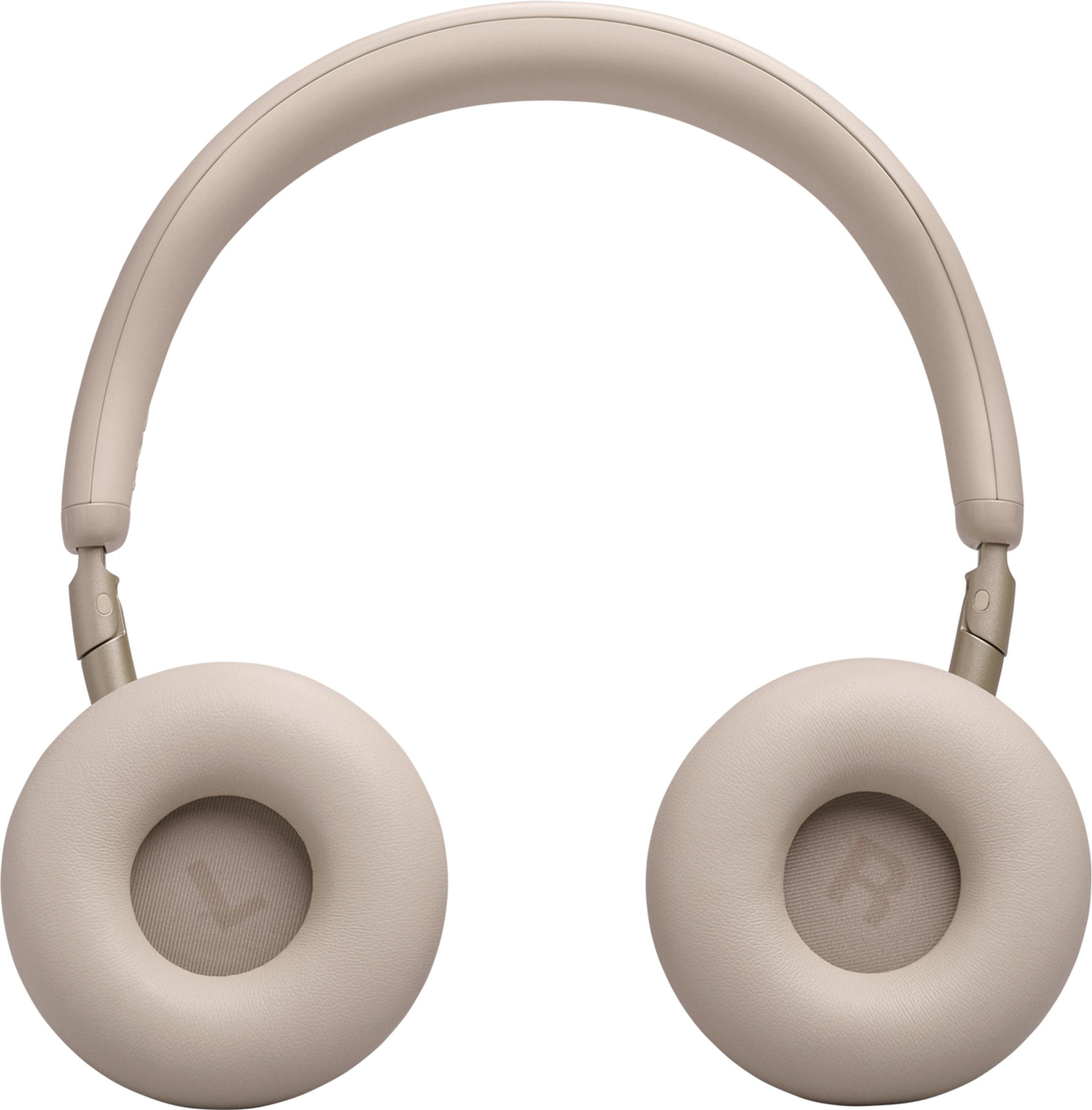 Cuffie beige over-ear con archetto e padiglioni imbottiti.