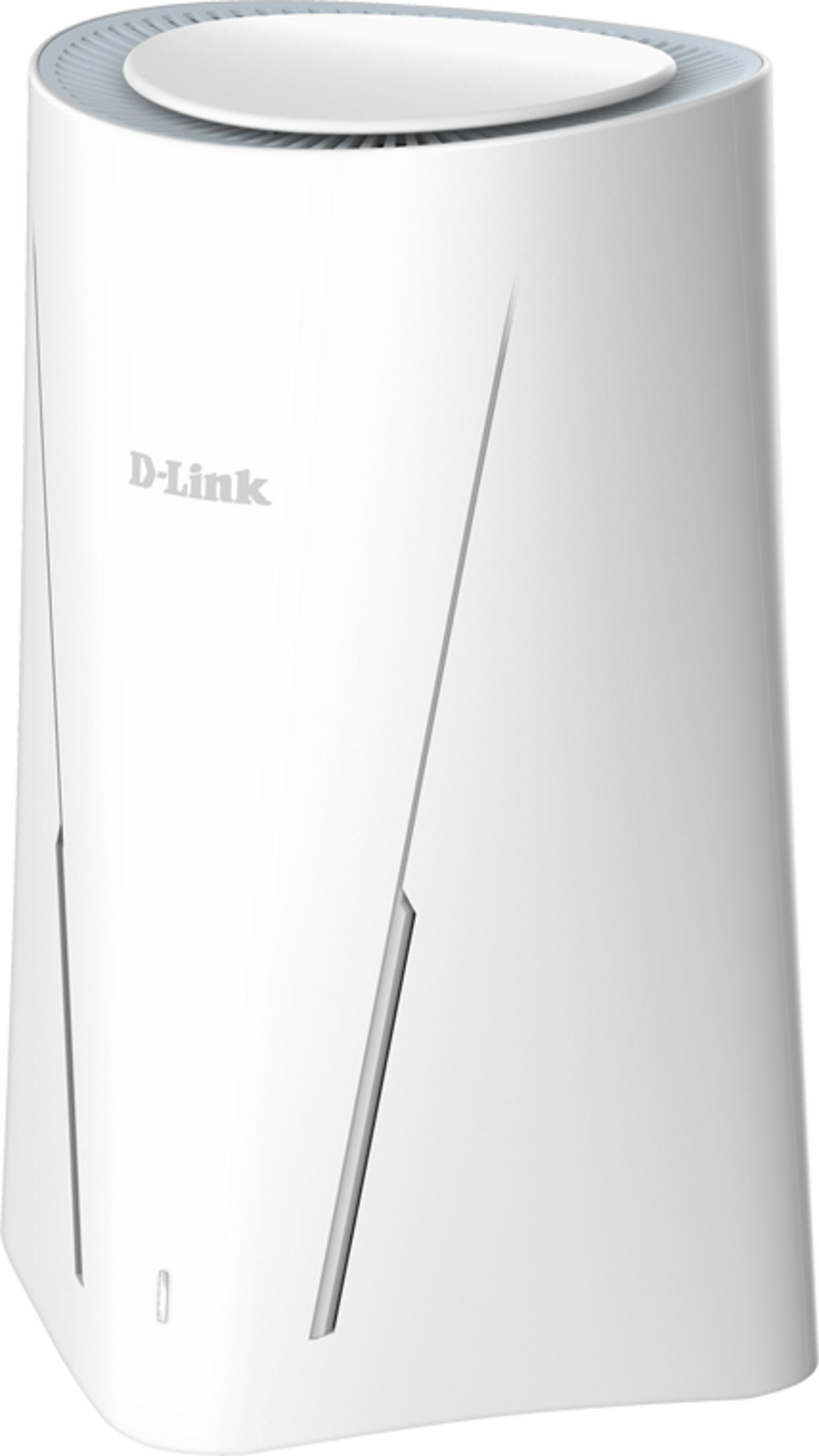 Un router bianco D-Link con prese d'aria e coperchio arrotondato.
