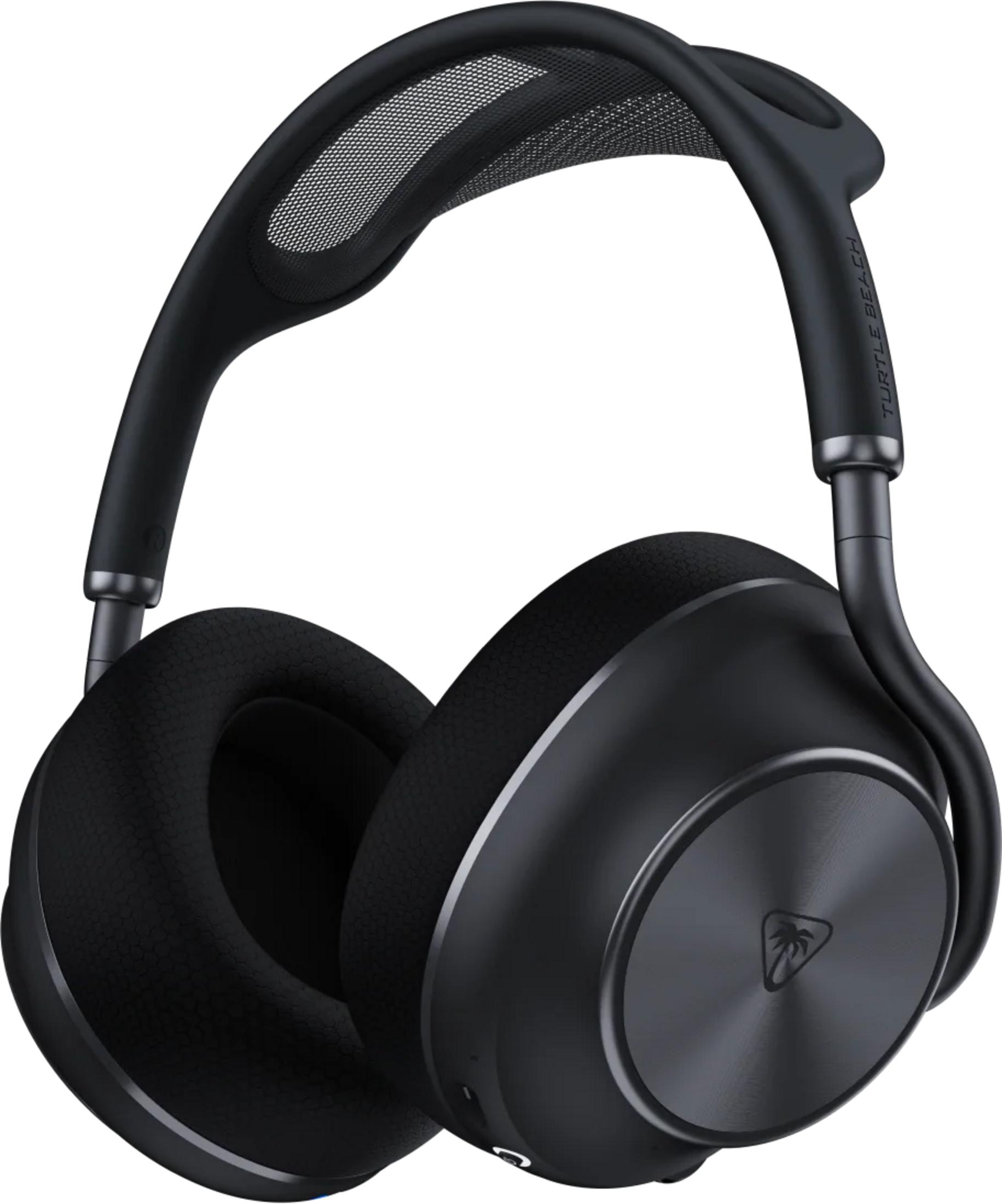 Cuffie over-ear nere con archetto imbottito in rete e accenti metallici.