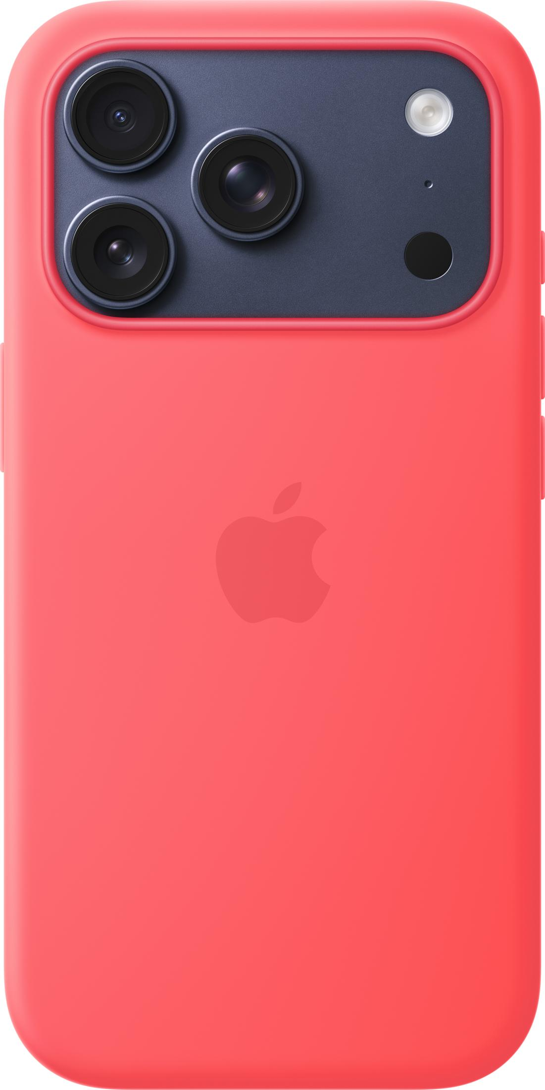 Rote Hülle für iPhone mit dreifacher Kamera und Apple-Logo.
