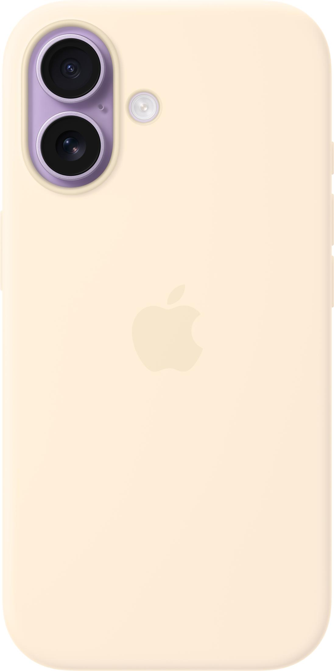 Una cover per telefono color crema con due fotocamere e un flash.