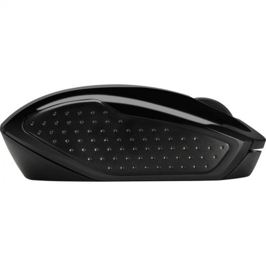 Mouse per computer nero con impugnatura testurizzata e scanalature.