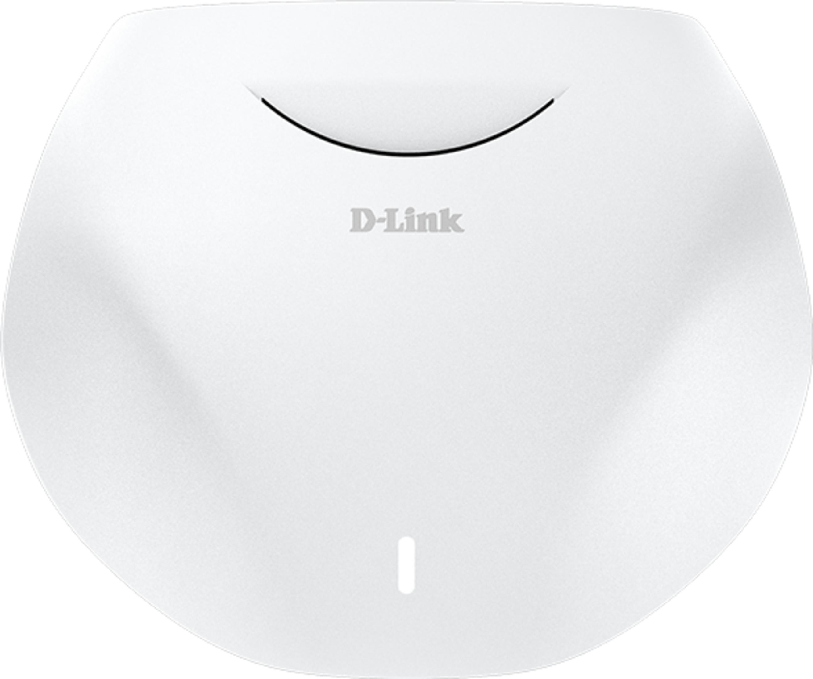 Ein weißes D-Link Wi-Fi 6 Access Point Gerät mit einem Schlitz und einem Logo.