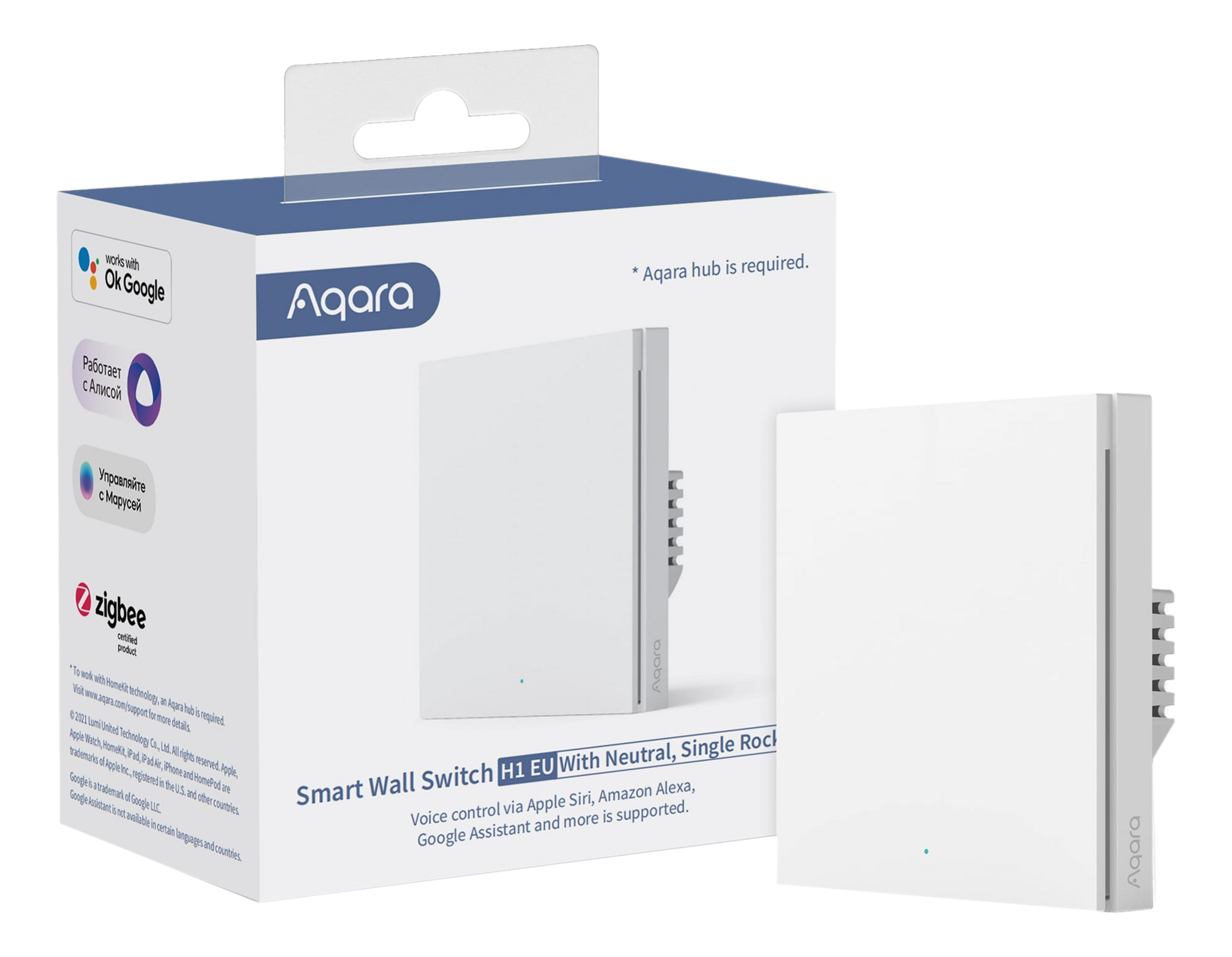 Interruttore a muro smart Aqara H1 EU con Neutro, Singolo Rocker. Bianco.