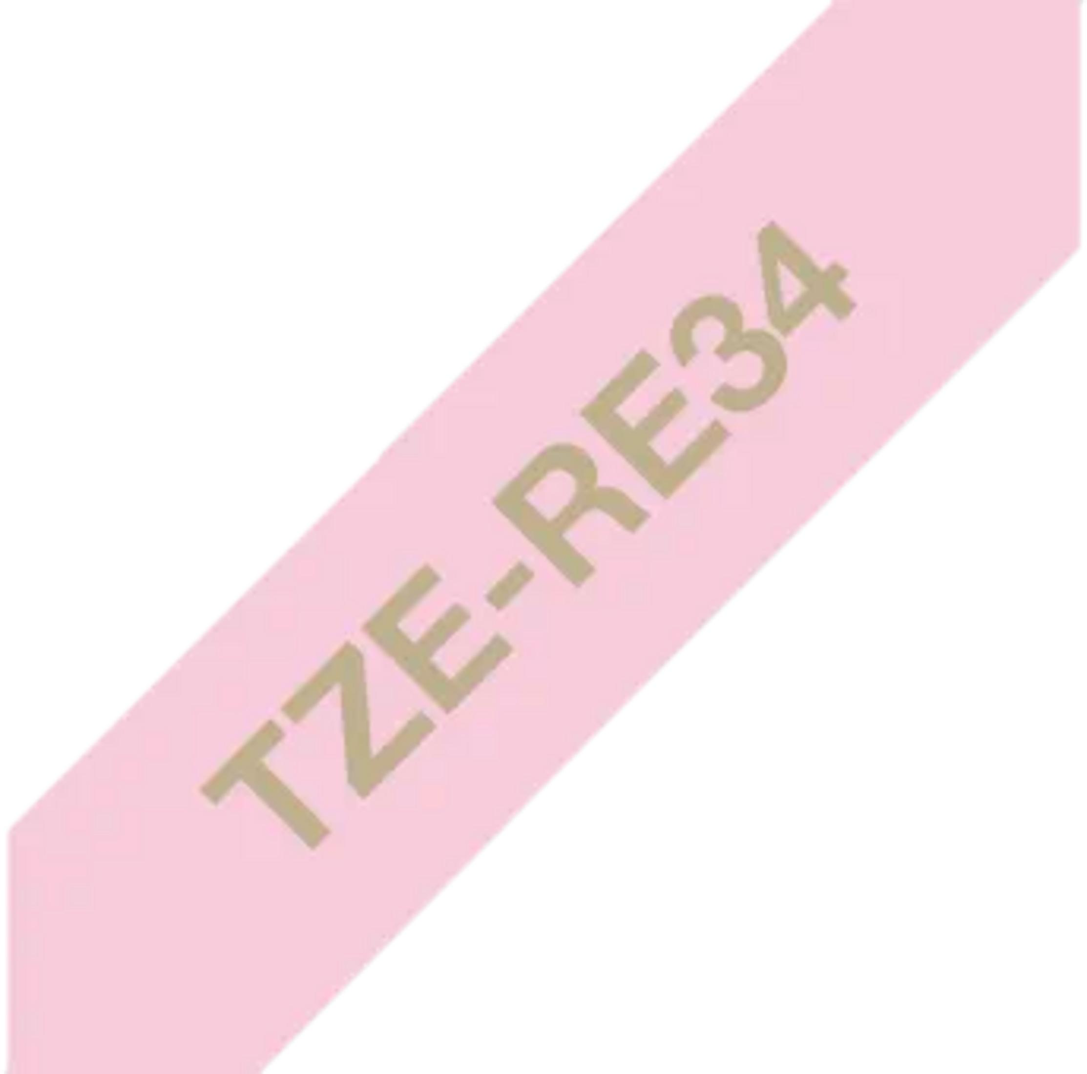 Ein rosa Band mit der Aufschrift TZE-RE34 in Gold.