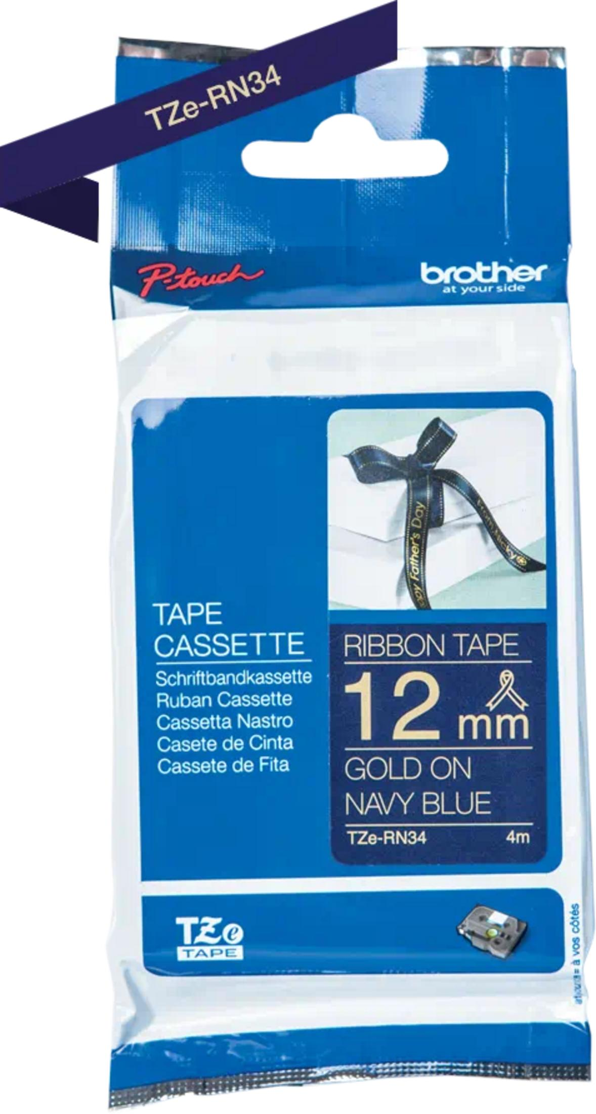 Brother P-Touch TZe-RN34 Bandkassette gold auf marineblau, 12mm.