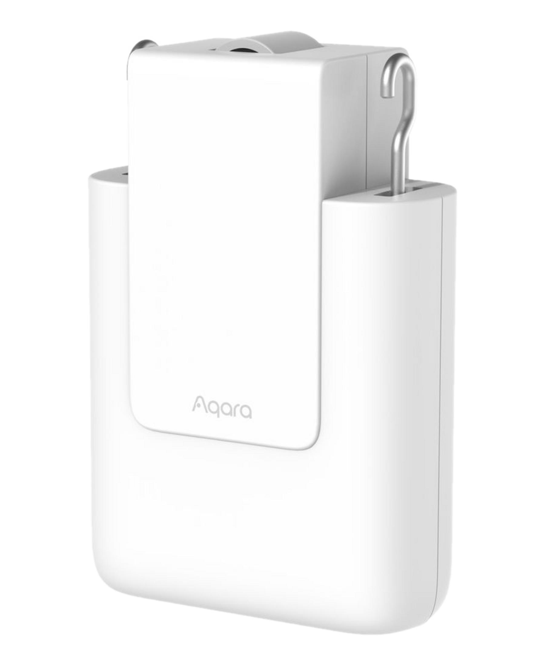 Un cubo bianco Aqara con un gancio argentato in cima.