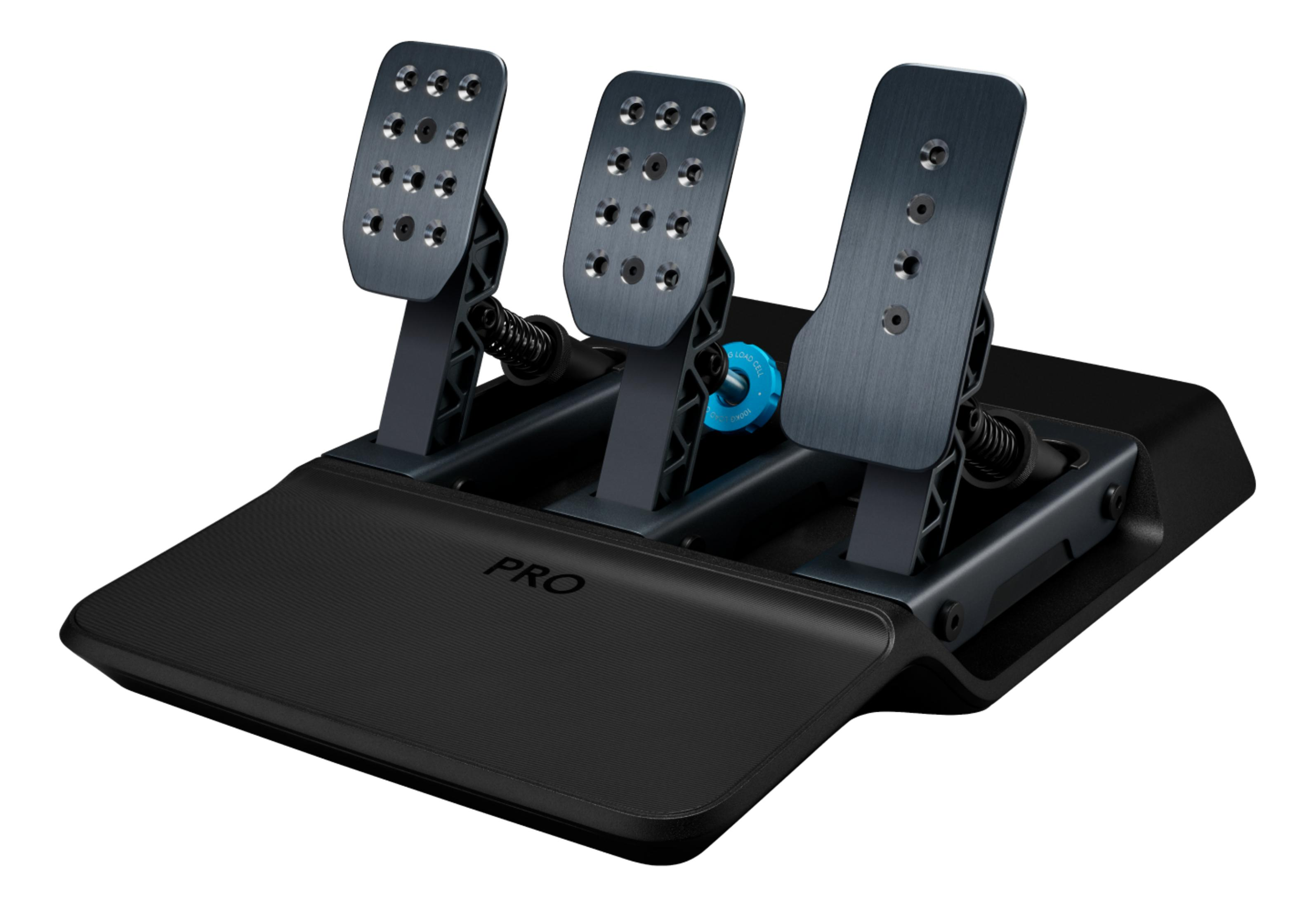 Czarny zestaw pedałów z trzema metalowymi pedałami i napisem "PRO" na podstawie.