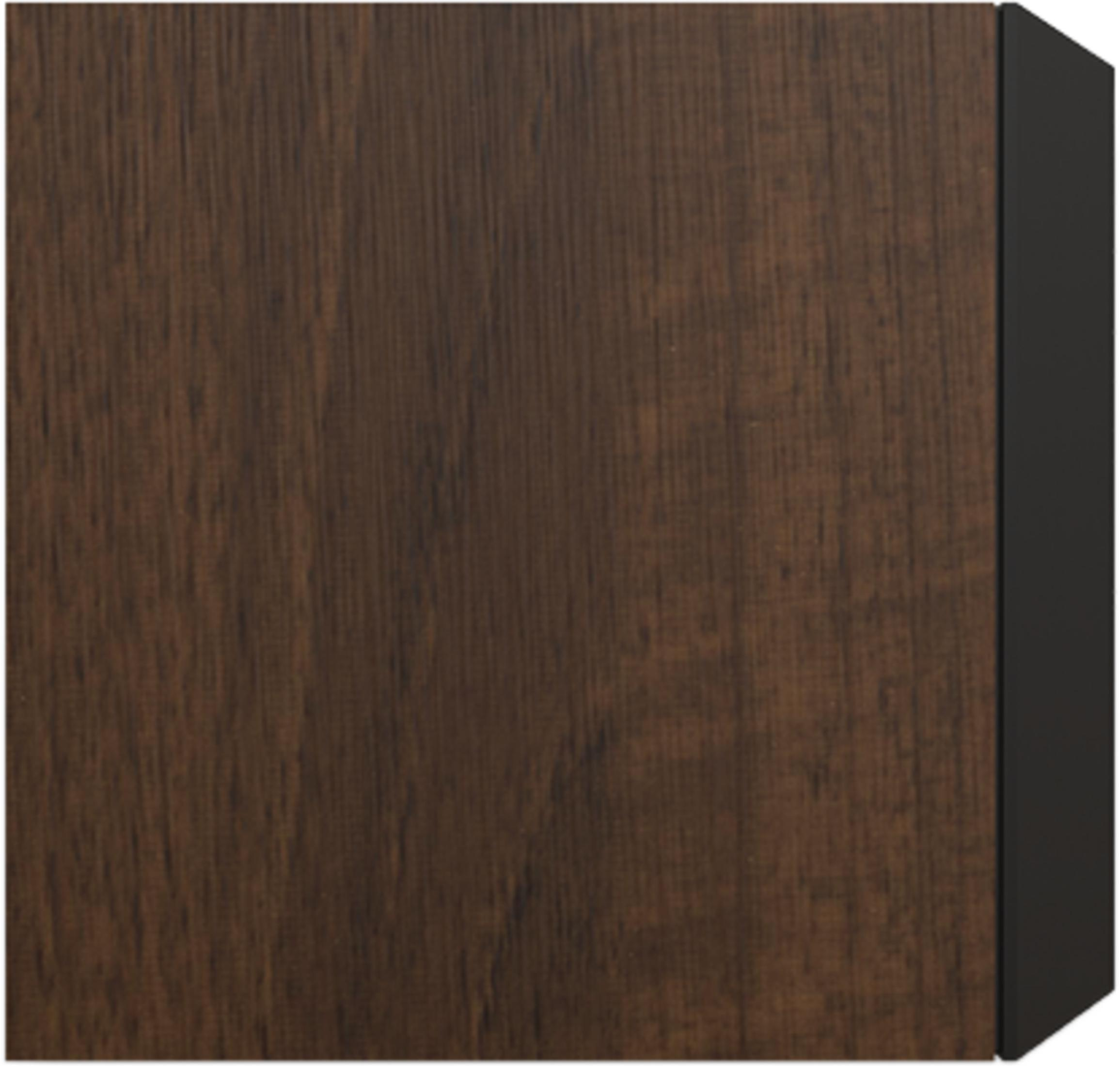 Dunkelbraune Holzmaserung mit einer schwarzen Kante rechts.