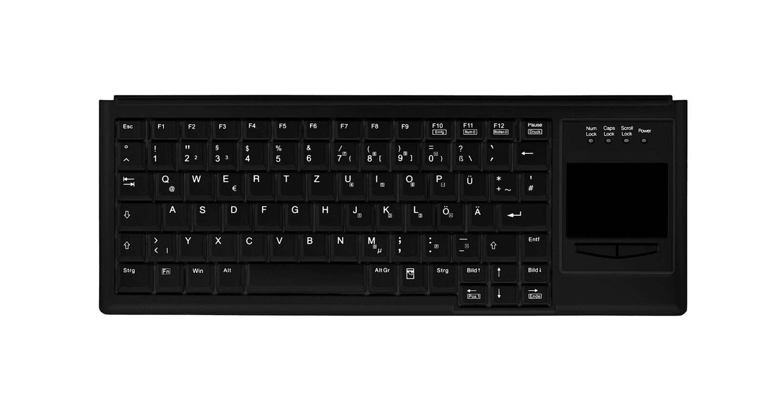 Tastiera nera con touchpad e layout tedesco.