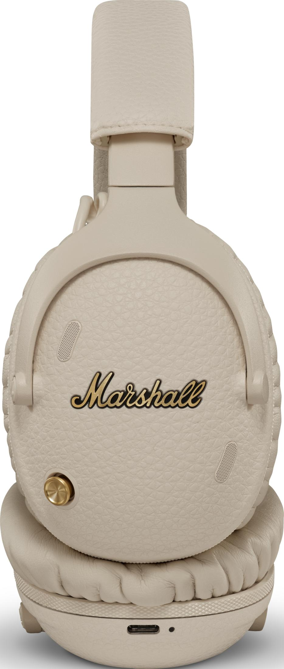 Cuffie Marshall beige con manopola dorata e porta USB-C.