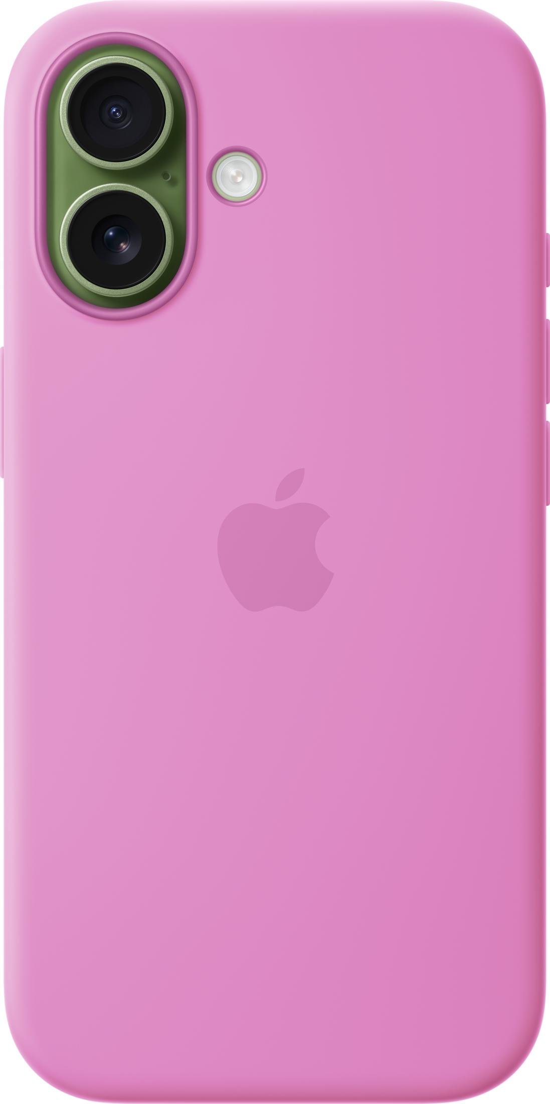 Lila Hülle mit Apple-Logo und doppelter Kameraeinheit mit Blitz.