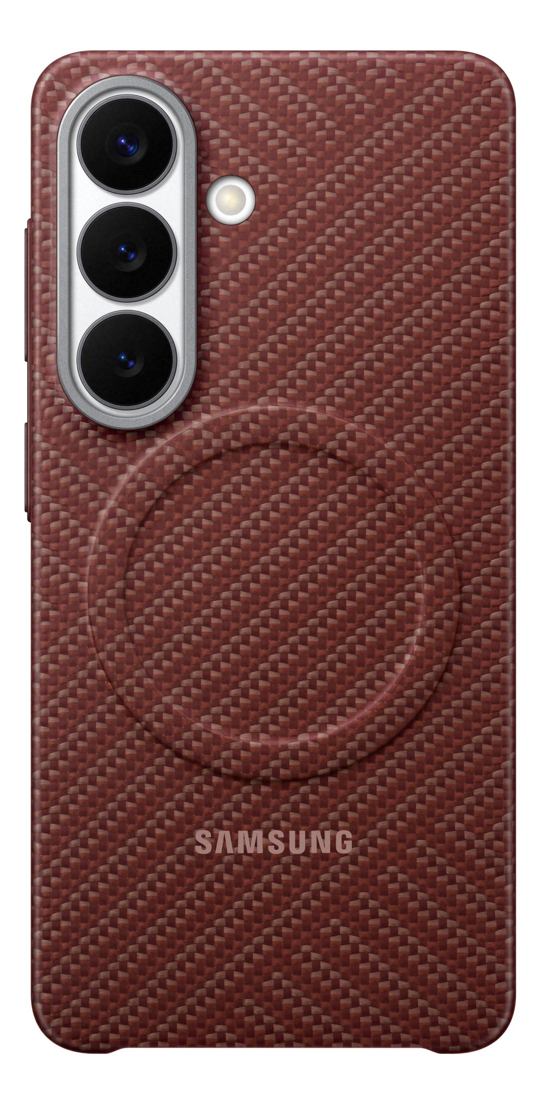 Rote Handyhülle mit Kameralinsen und Samsung-Logo.