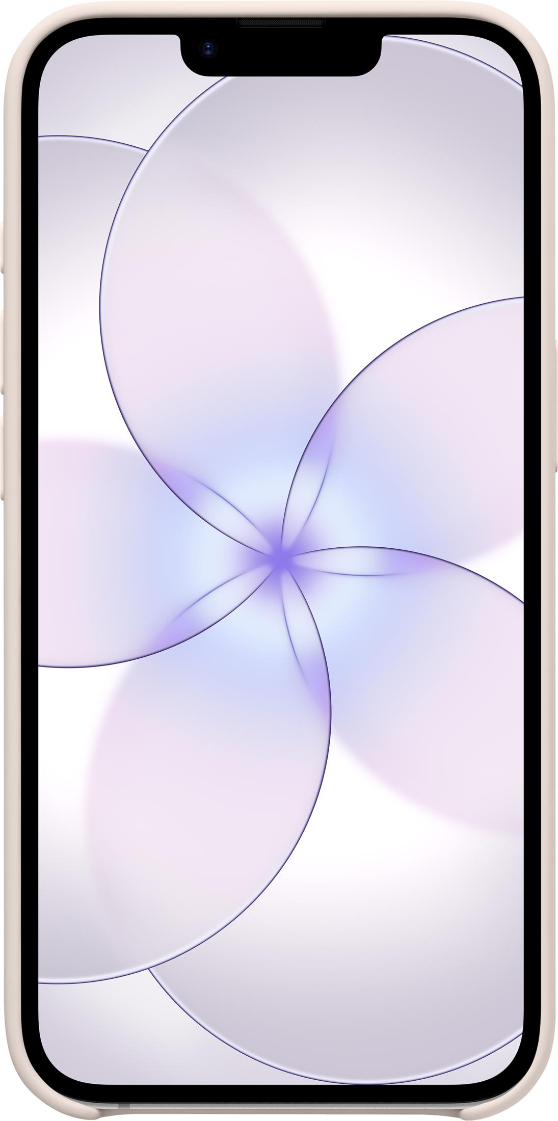 Ein Smartphone mit einem lila-weißen Blumenmuster auf dem Bildschirm.