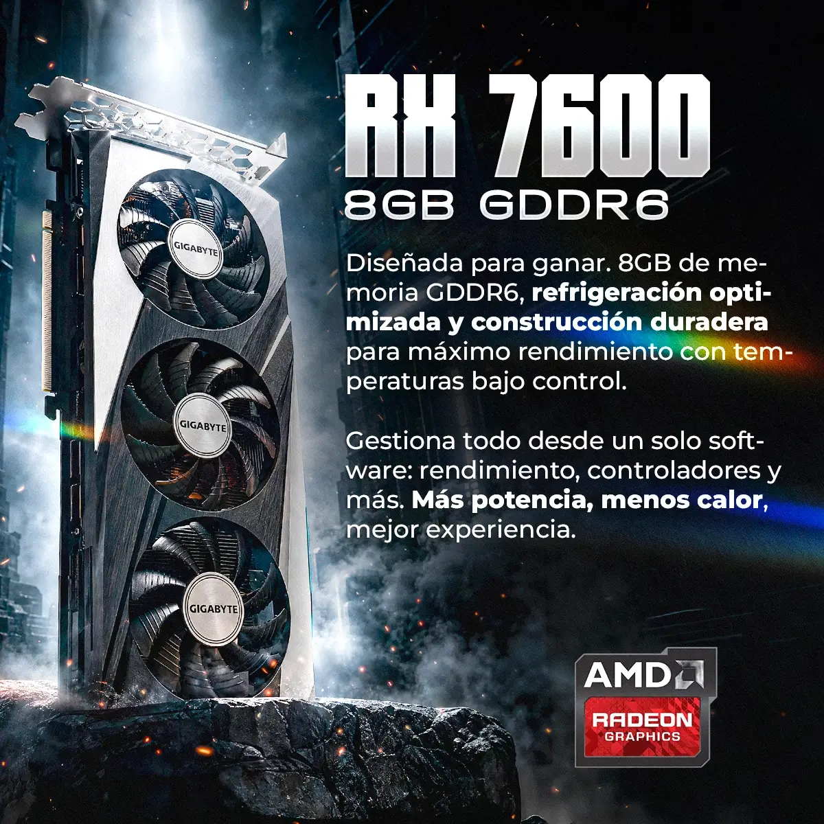Scheda grafica Gigabyte RX 7600 con 8GB GDDR6 su rocce