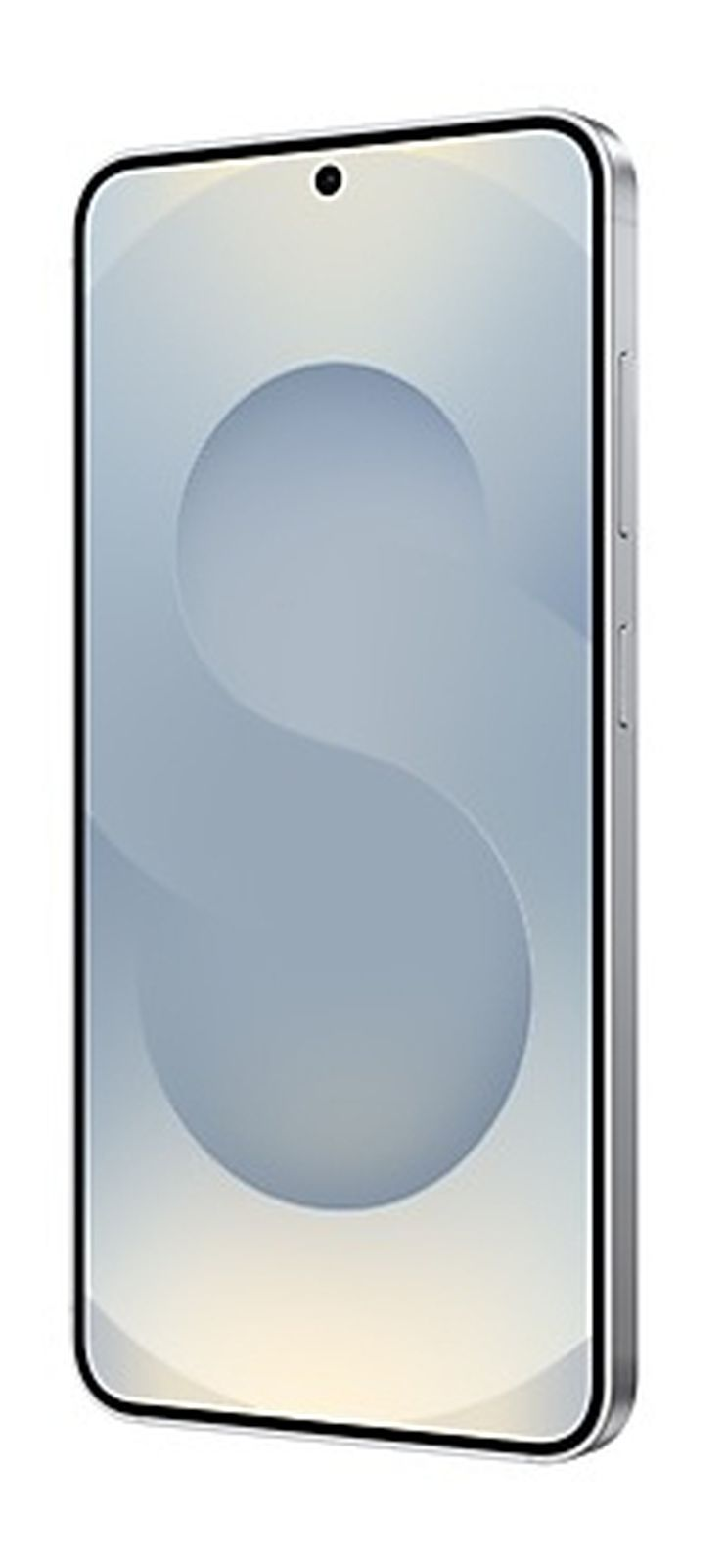 Un smartphone plateado con un patrón de fondo gris.