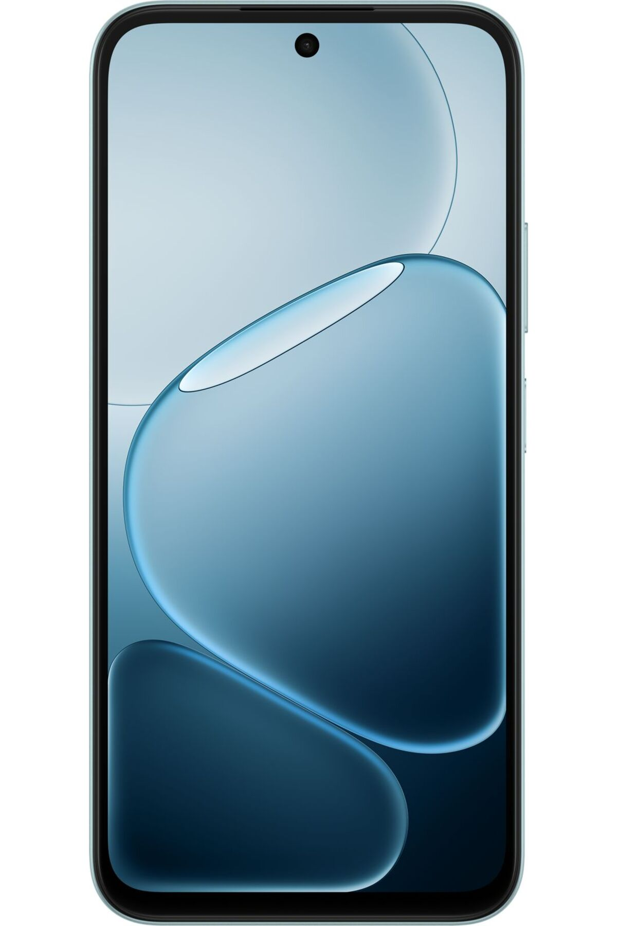 Açık mavi bir akıllı telefon soyut mavi duvar kağıdı sergiliyor.