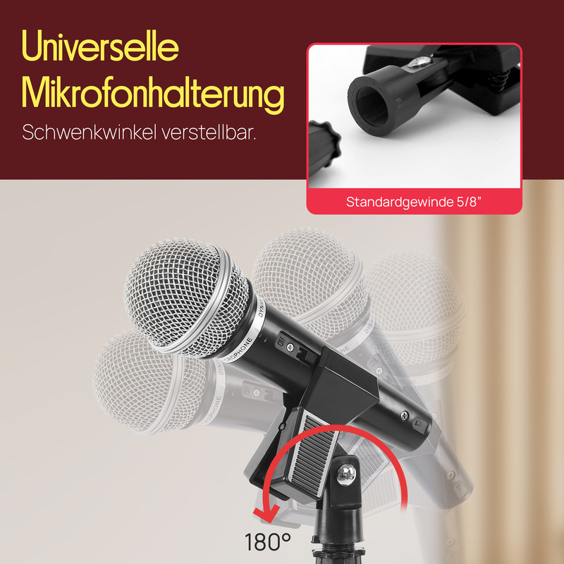 Mikrofonhalterung mit 180° Schwenkwinkel und Standardgewinde.