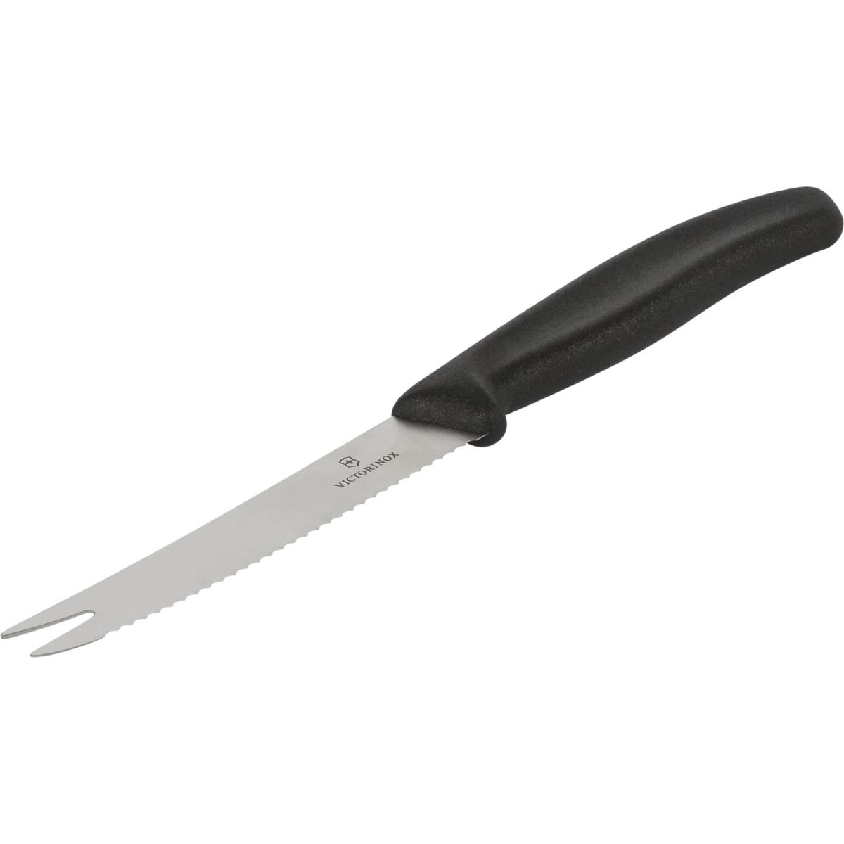 Çatallı uca ve tırtıklı bıçağa sahip bir Victorinox bıçağı.