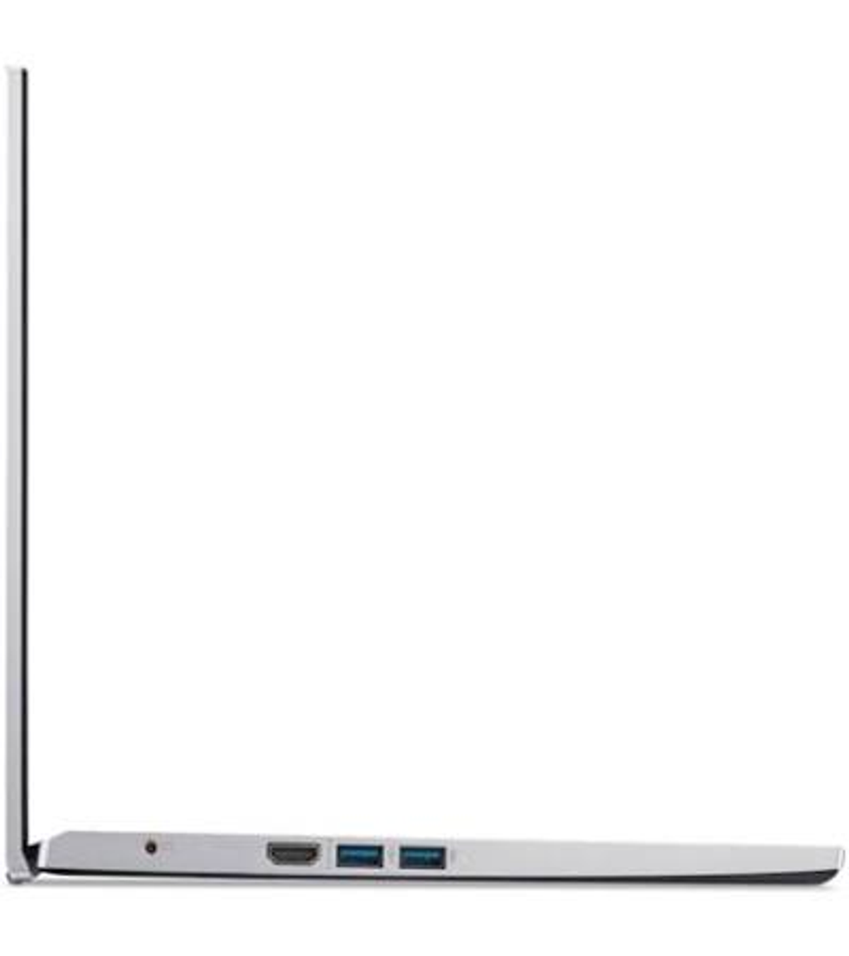 Portátil plateado con puertos USB y HDMI en el lateral.