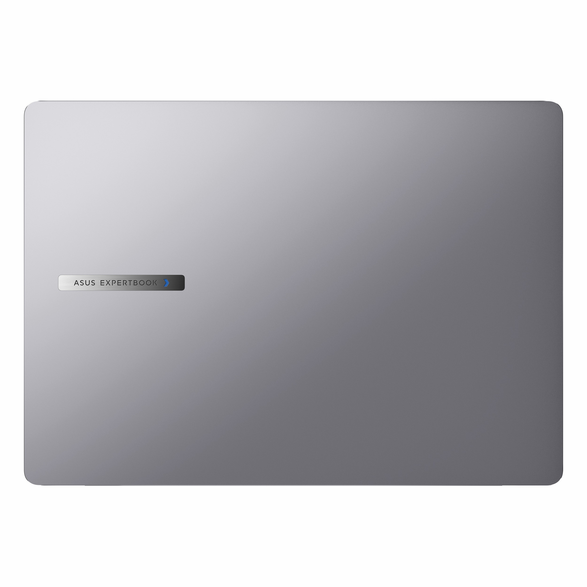 Gümüş Asus Expertbook dizüstü kapalı, kapakta logo var.