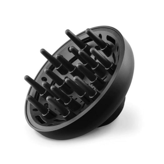 Un accesorio difusor negro para secador de pelo con muchas puntas.