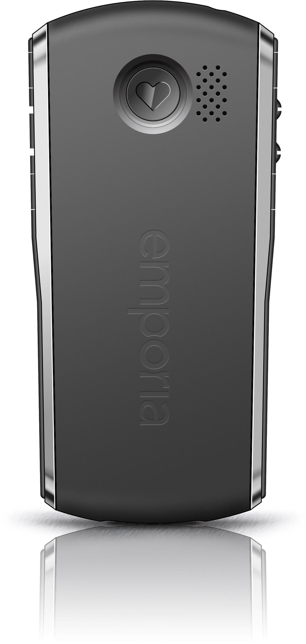 Ein dunkles Mobiltelefon mit einem Herzsymbol und Lautsprecherlöchern.