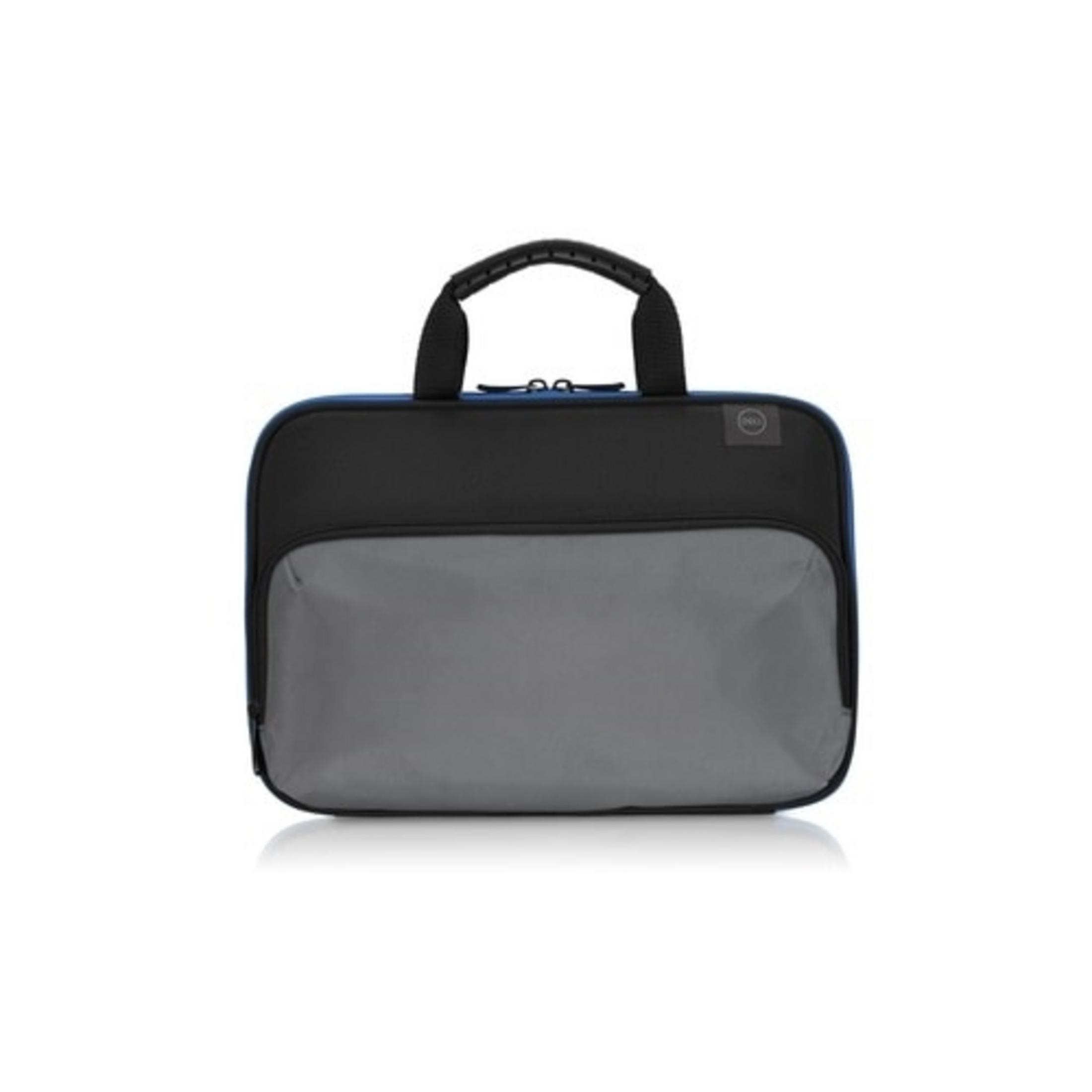 Schwarze und graue Laptoptasche mit Tragegriff und Dell-Logo.