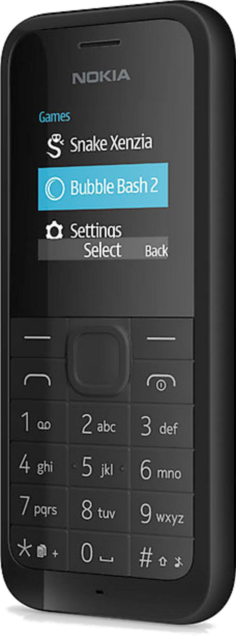 Un telefono cellulare Nokia nero mostra il menu giochi con Bubble Bash 2 selezionato.