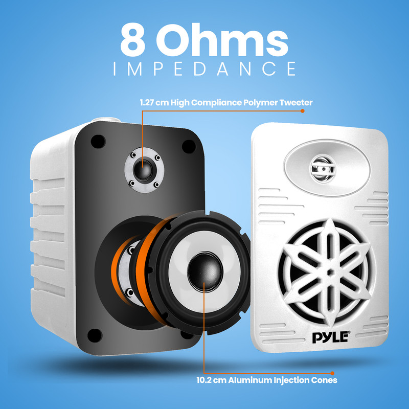 Zwei Pyle-Lautsprecher: einer mit freiliegenden 10,2cm-Membranen & 1,27cm-Hochtöner. 8 Ohm.