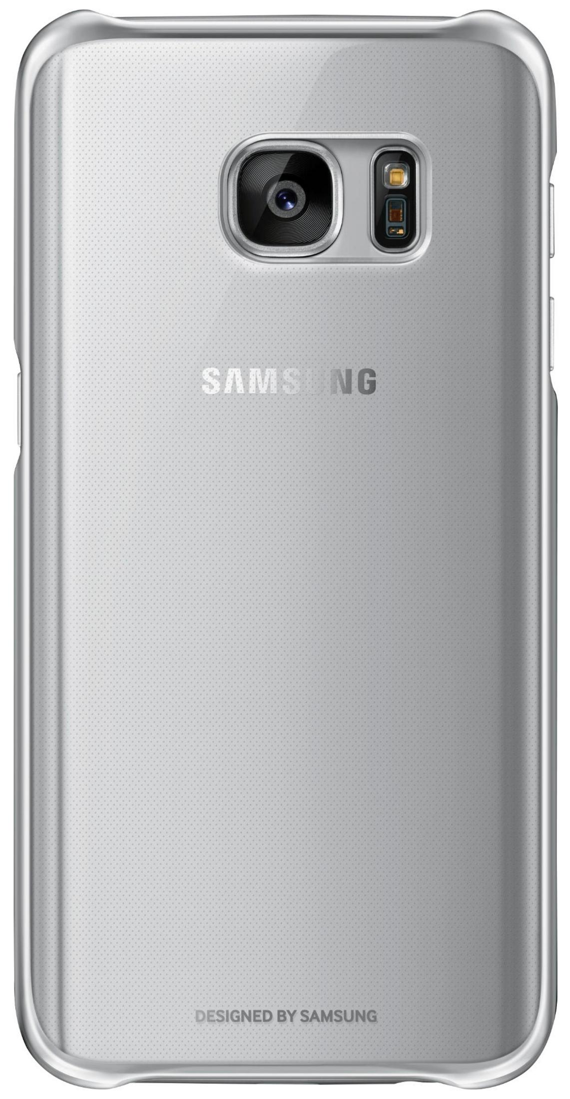 Retro di una cover Samsung trasparente con fotocamera e logo.
