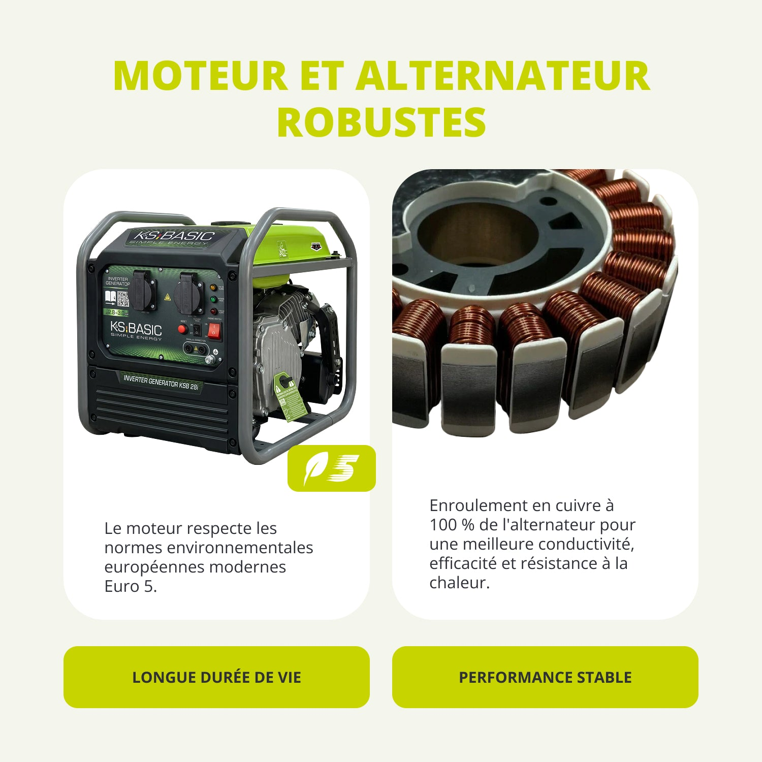 Ein Generator und ein Kupferwicklungs-Alternator werden gezeigt.
