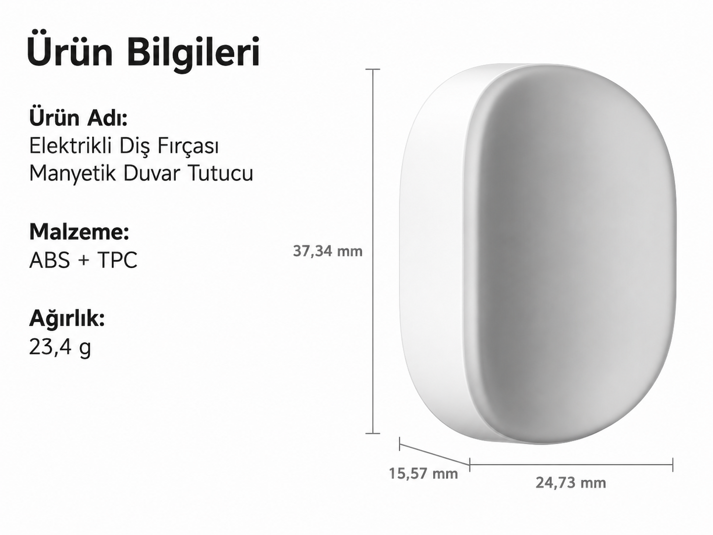 ABS+TPC malzemeden yapılmış, boyutları belirtilmiş beyaz elektrikli diş fırçası tutucu.