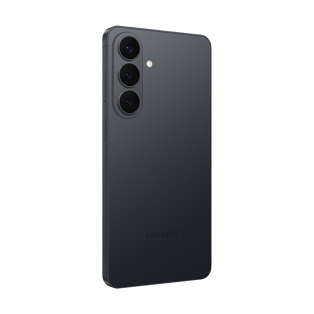 Smartphone Samsung grigio scuro con tre fotocamere posteriori.