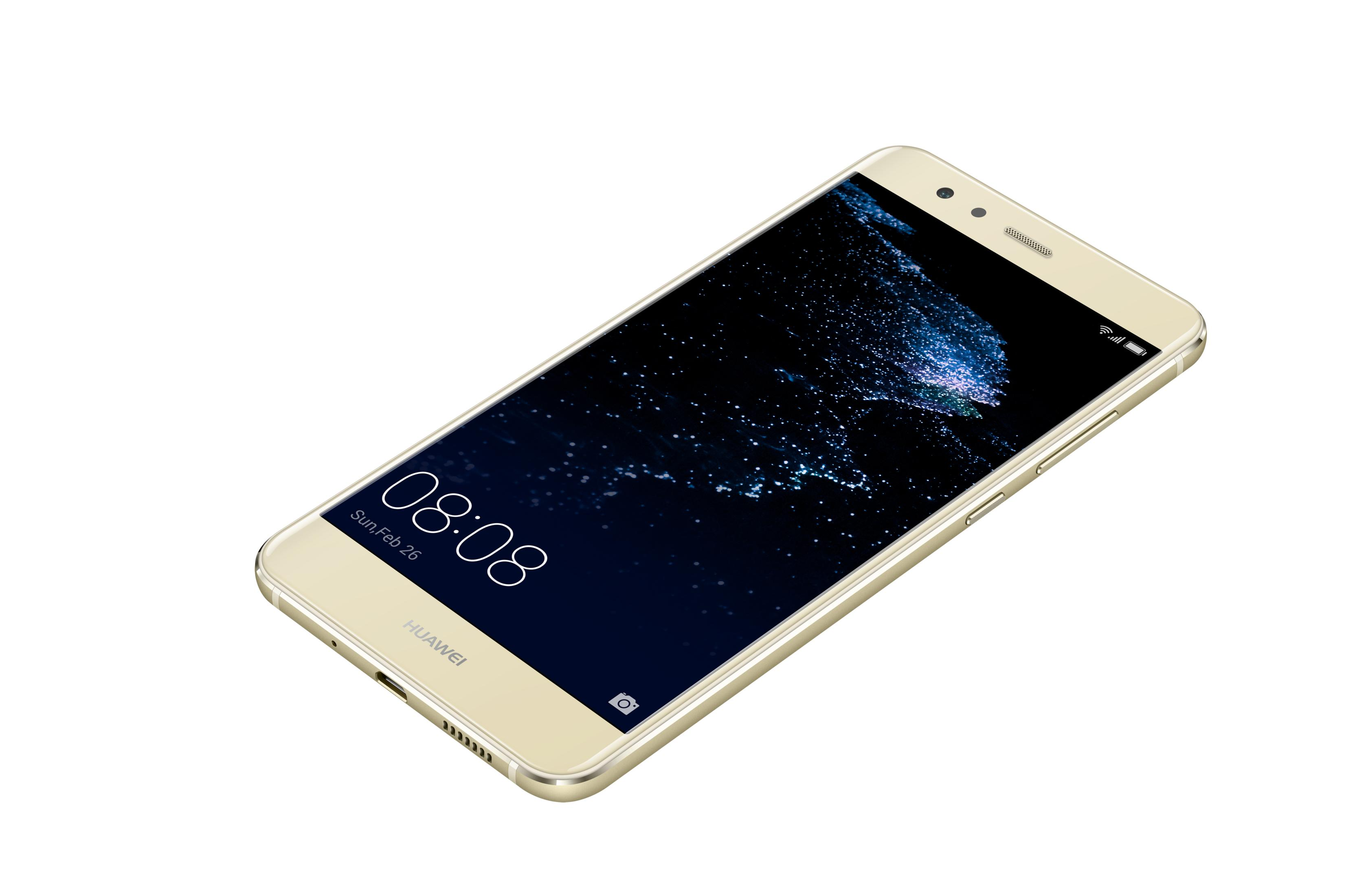 Ein goldenes Huawei Smartphone mit Sternenhimmel-Hintergrund auf dem Bildschirm.