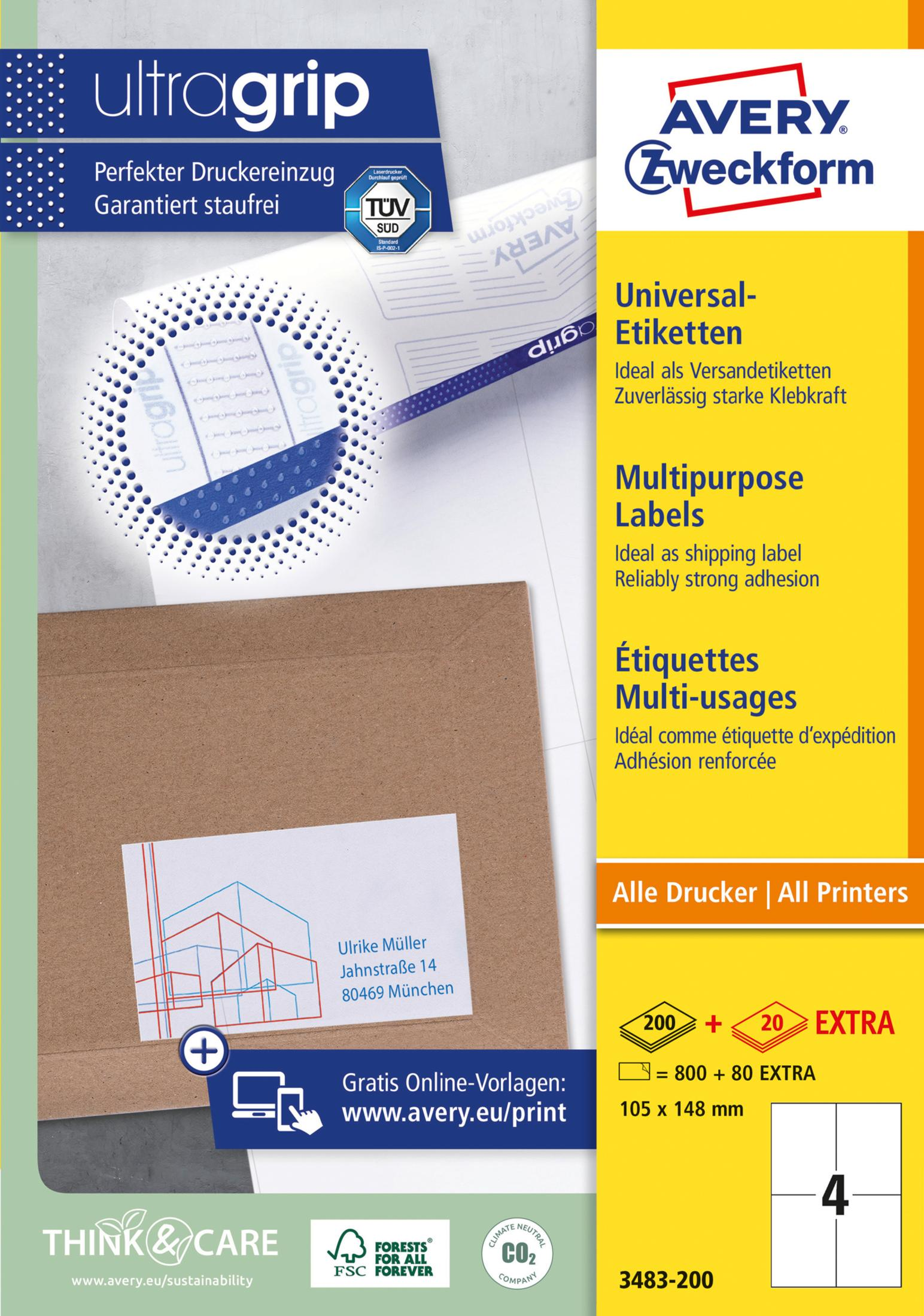 Avery Zweckform Etiketten: Ultragrip, Universal, Multipurpose. Adress-Etikett.