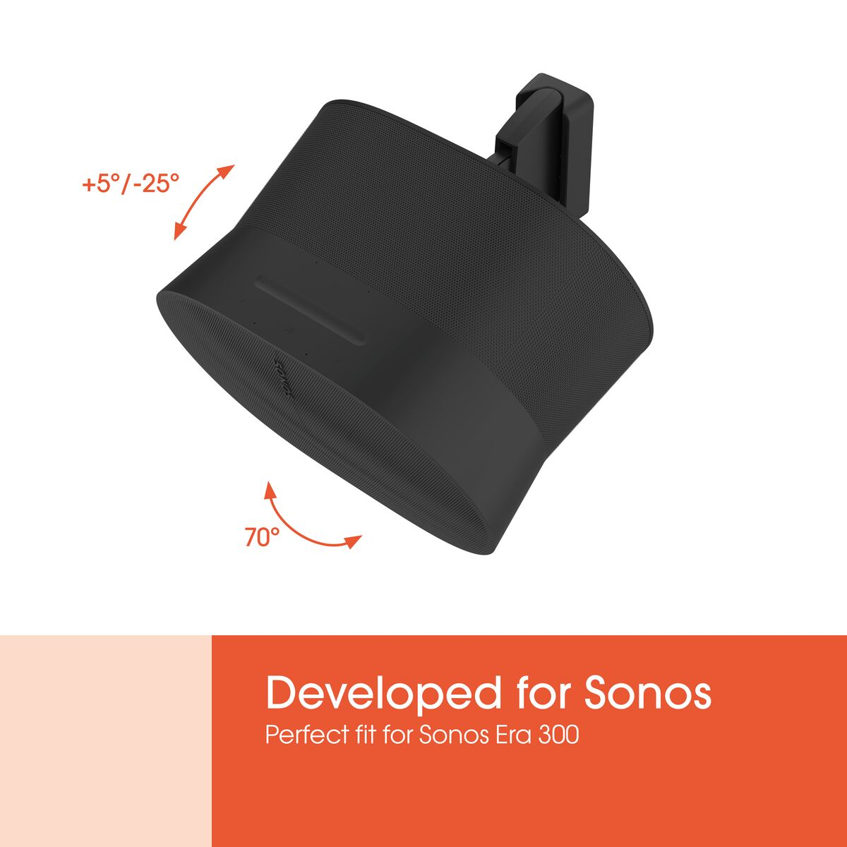 Schwarzer Lautsprecherhalter mit Winkelangaben, für Sonos Era 300.