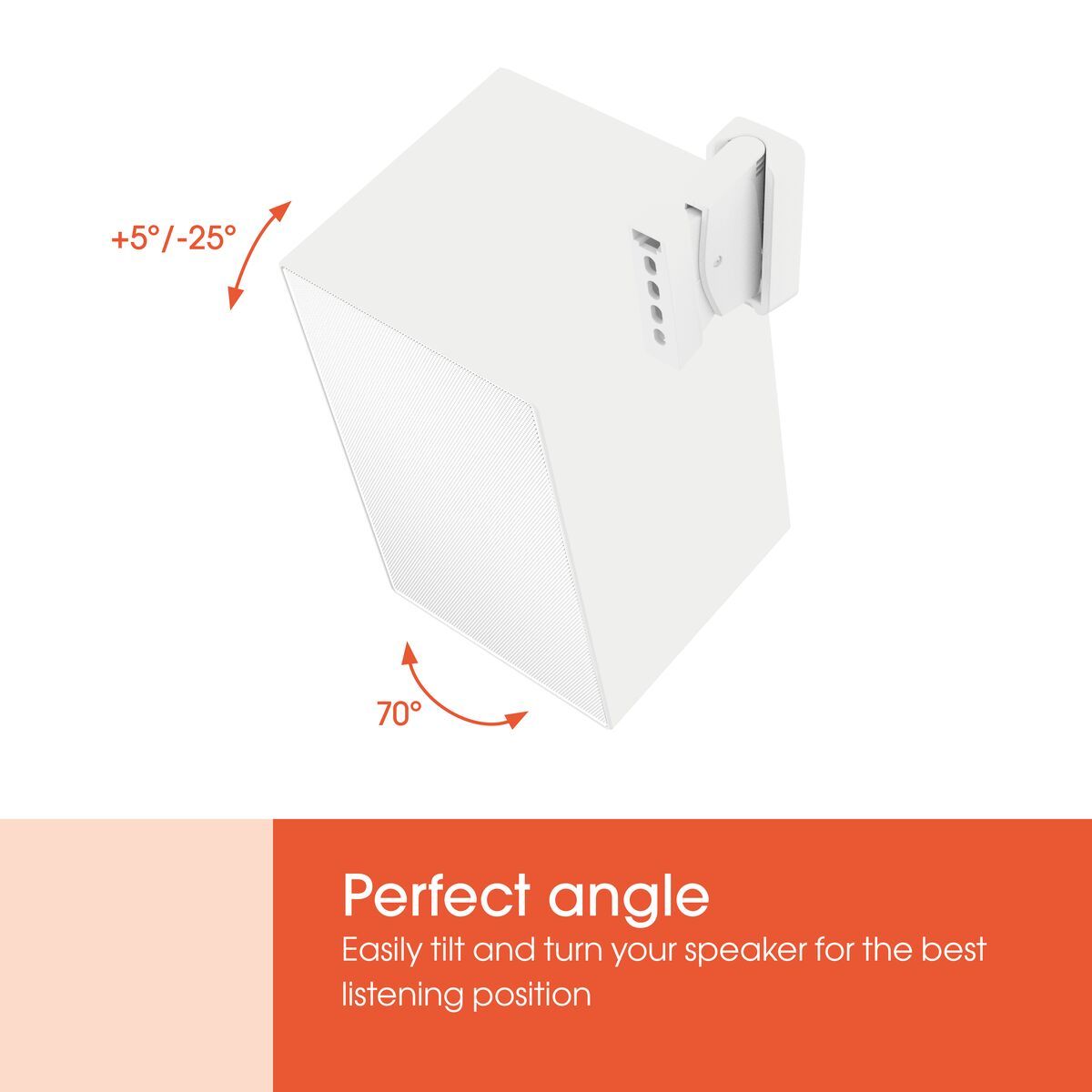 Weiße Box mit Halterung und Winkeln: +5°/-25° und 70°.