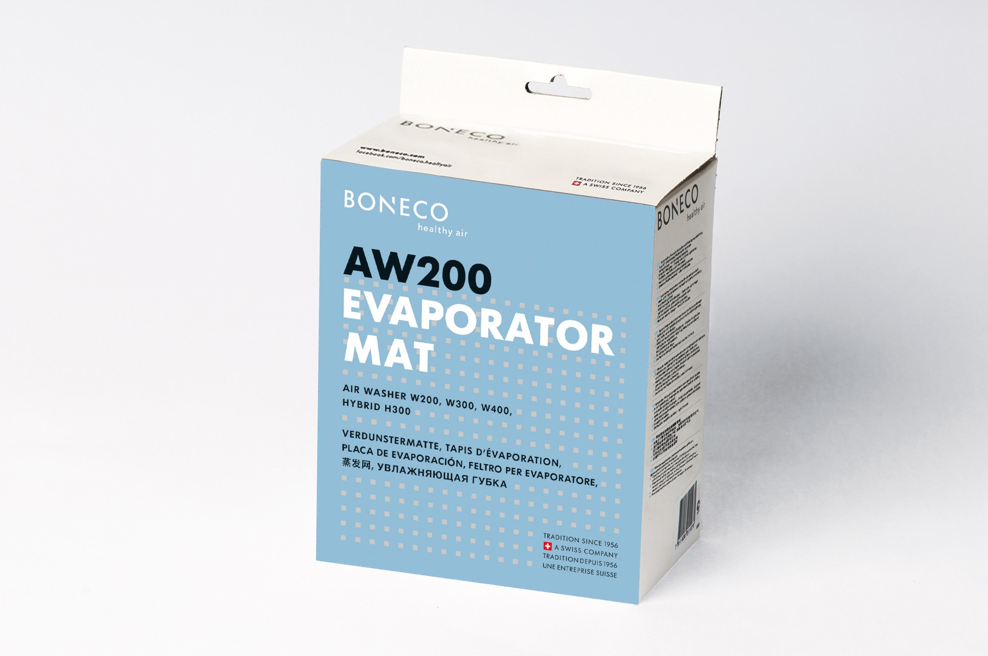 Verpackung für BONECO AW200 Verdunstermatte, ein Schweizer Unternehmen.