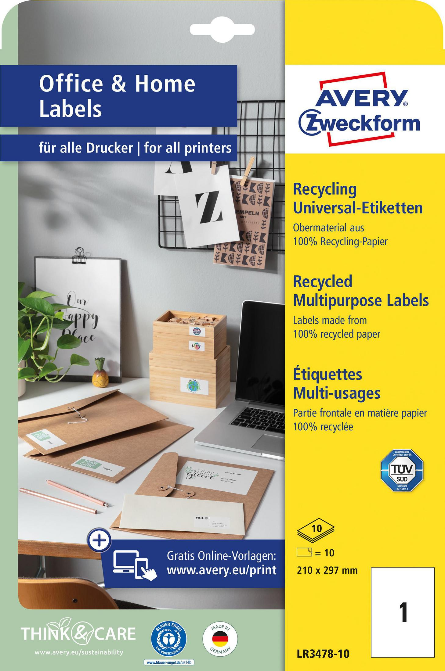 Avery Zweckform Etiketten: Büro & Zuhause, Recycling, Multipurpose, 10 Stück.