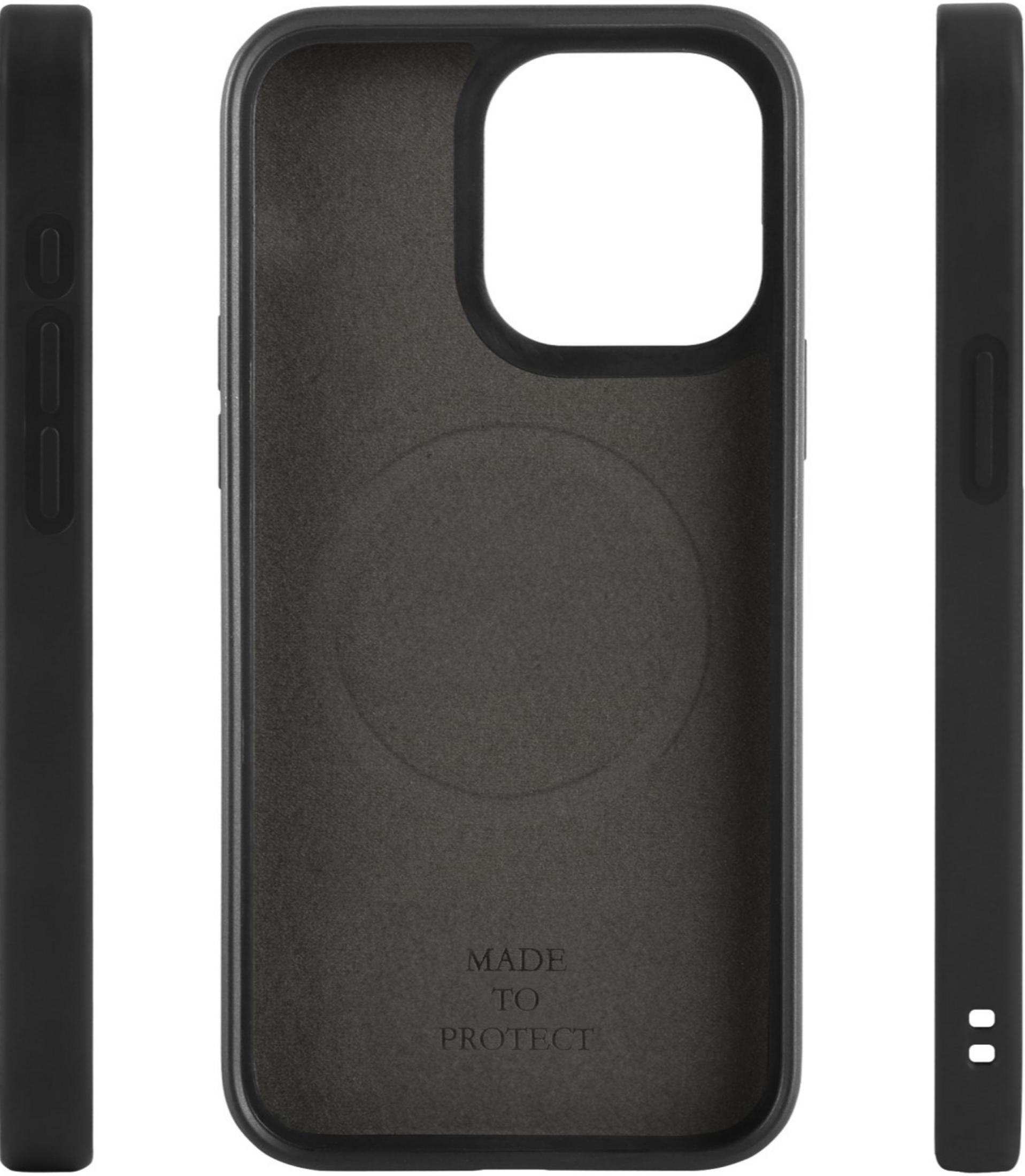 Schwarze Handyhülle mit prägtem Text 'Made to Protect'.