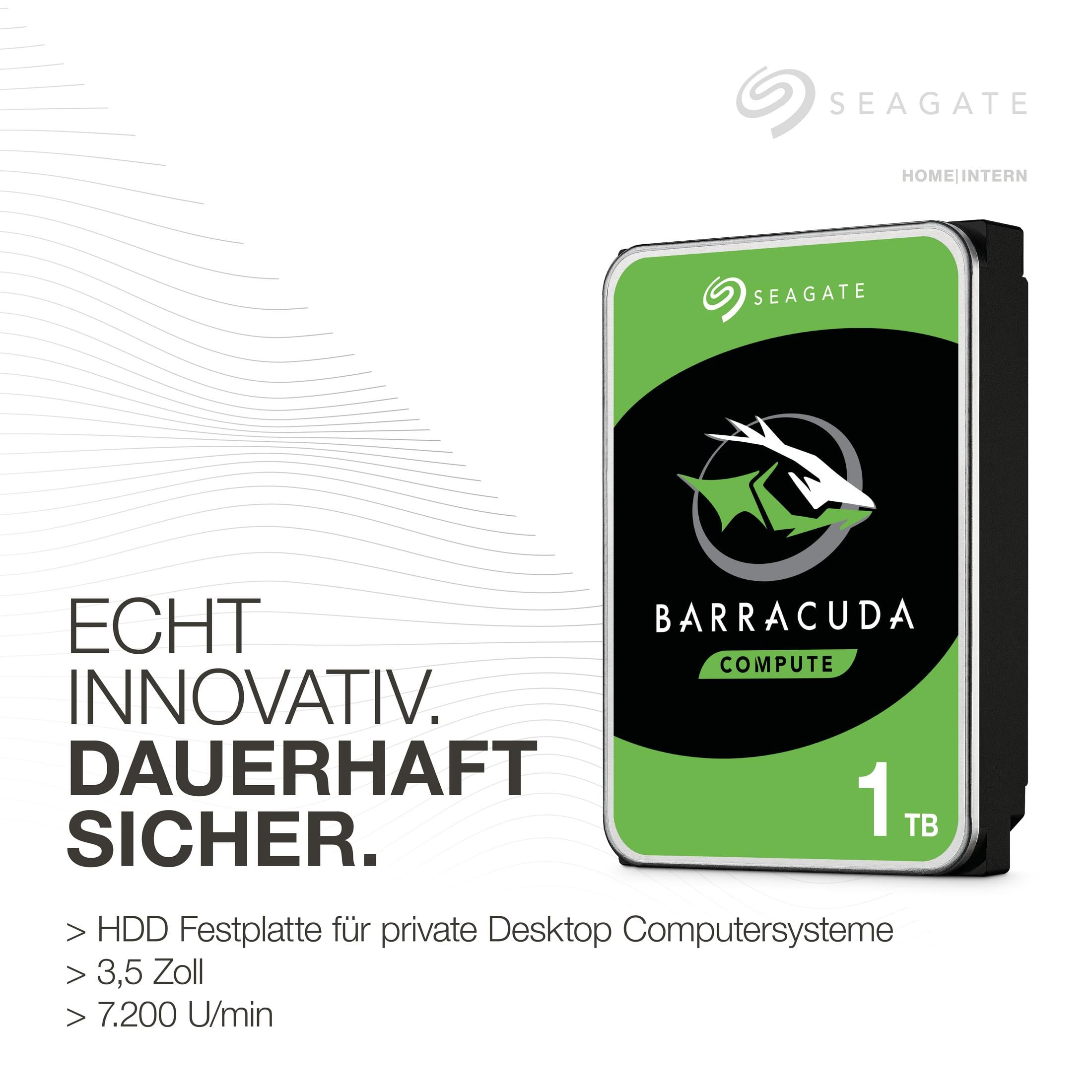 HDD Seagate Barracuda 1TB per computer desktop. Nero, verde, bianco.