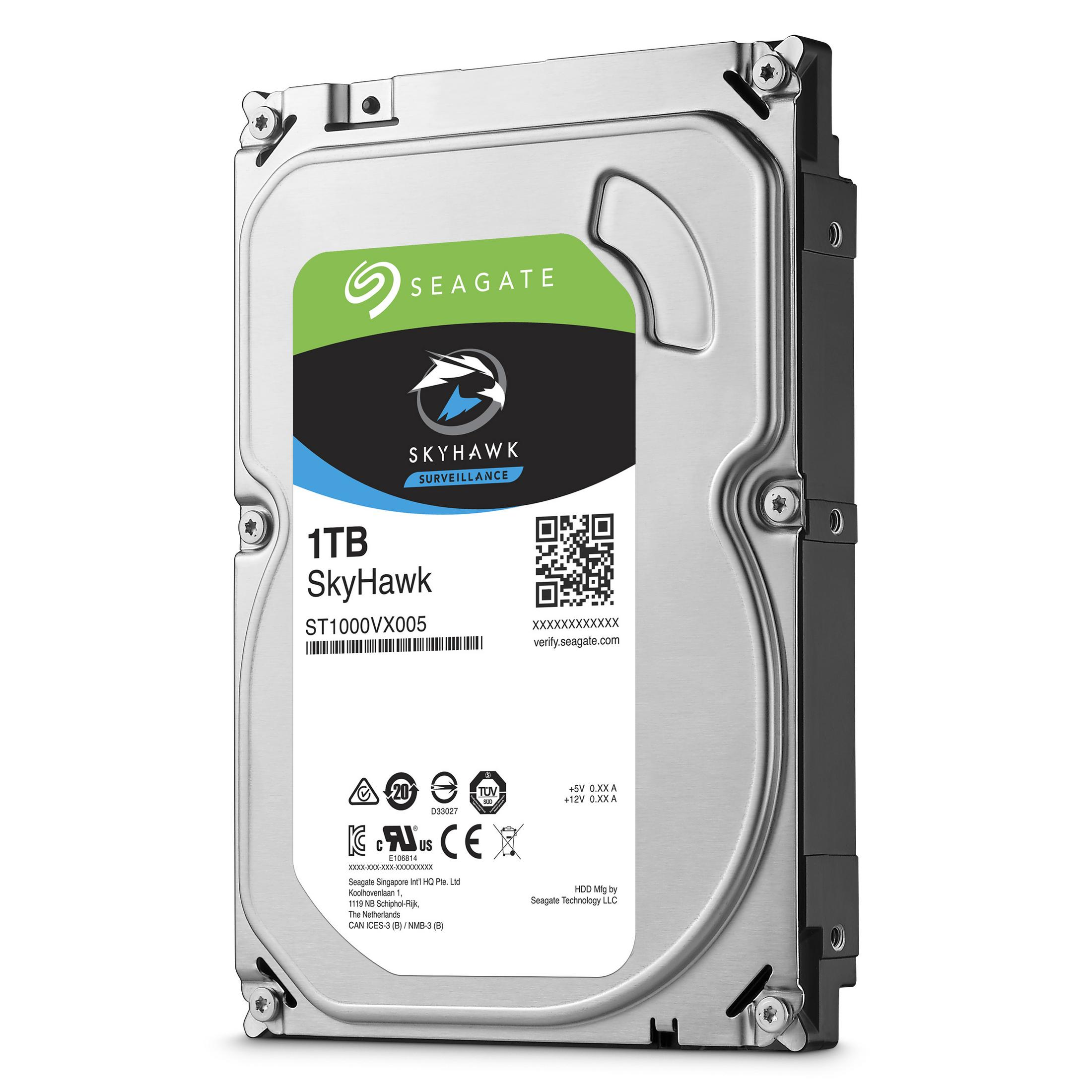 QR kodlu ve sertifikalı Seagate 1TB SkyHawk güvenlik sabit diski.