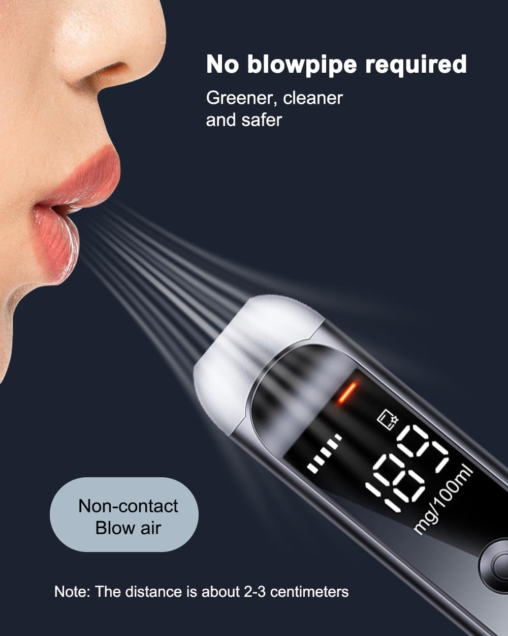 Ein digitaler Atemalkoholtester misst 189 mg/100ml ohne Kontakt, mit Display.