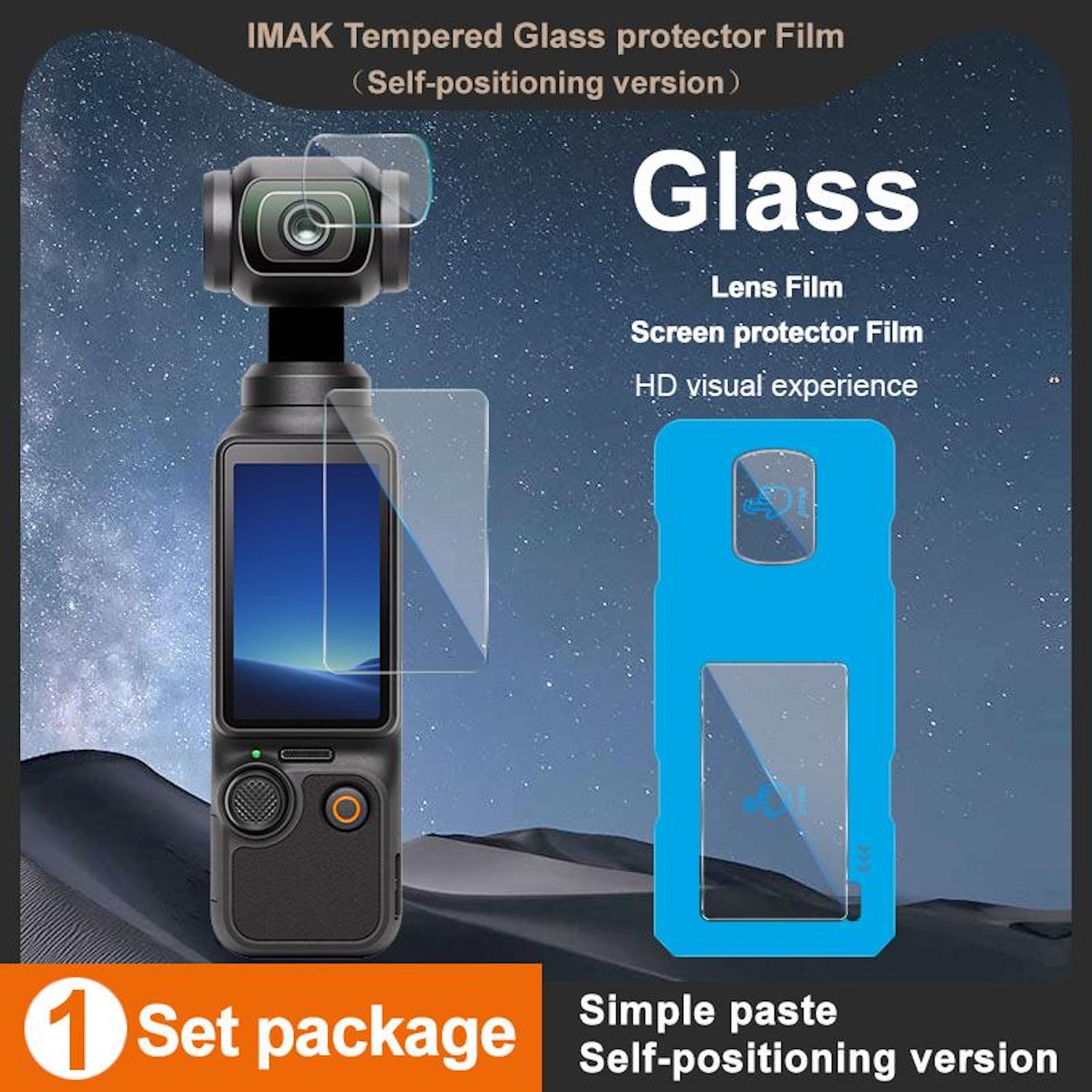 Glas-Schutzfolie für Gimbal-Kamera und Bildschirm. Blaue Schutzhülle.