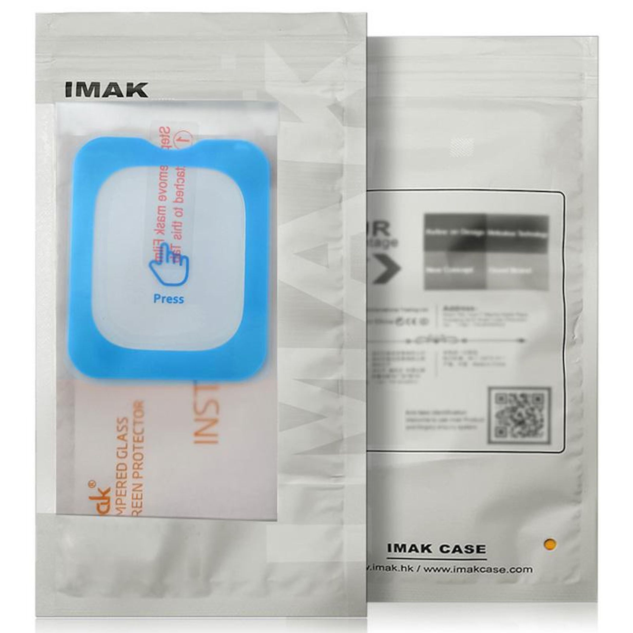 IMAK Markenverpackung mit einem blau umrandeten Displayschutz und Anleitung.