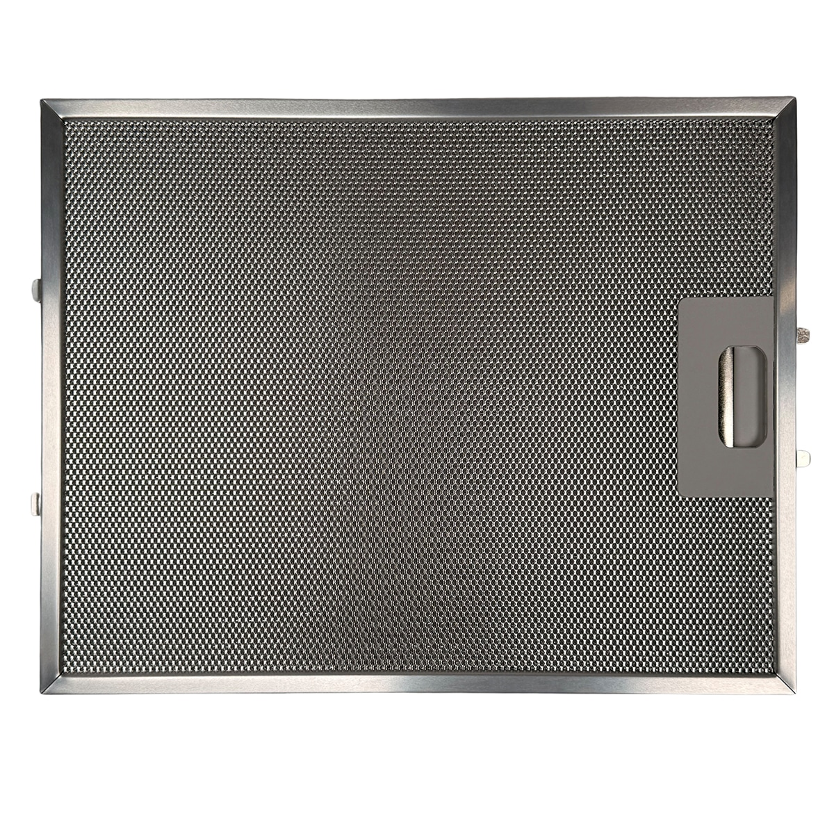 Ein silberner Metallfilter mit rechteckigem Griff.