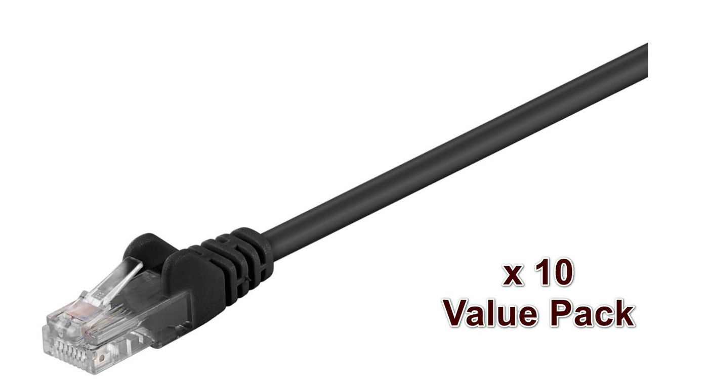Cavo Ethernet nero con connettore RJ45 trasparente, confezione da 10.