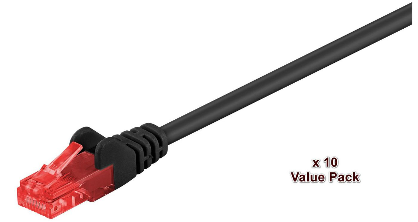 Cavo di rete nero con connettore RJ45 rosso, confezione da 10.